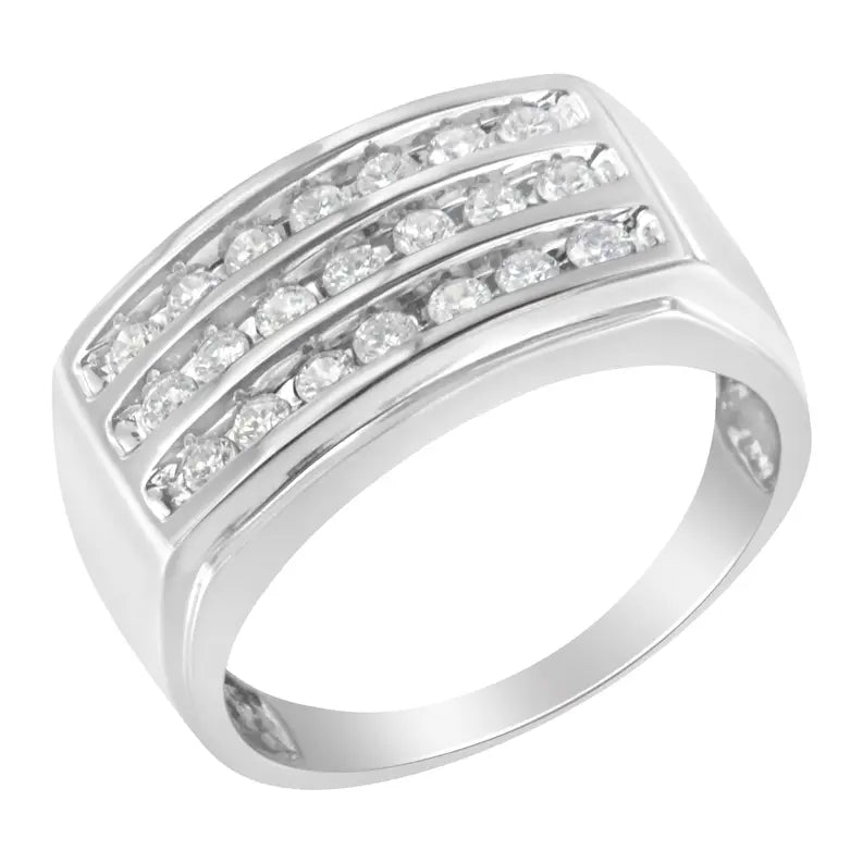 14K White Gold Men's Diamond Channel Set Band Ring (1 cttw, H-I Color, SI2-I1 Clarity) Luxcom
