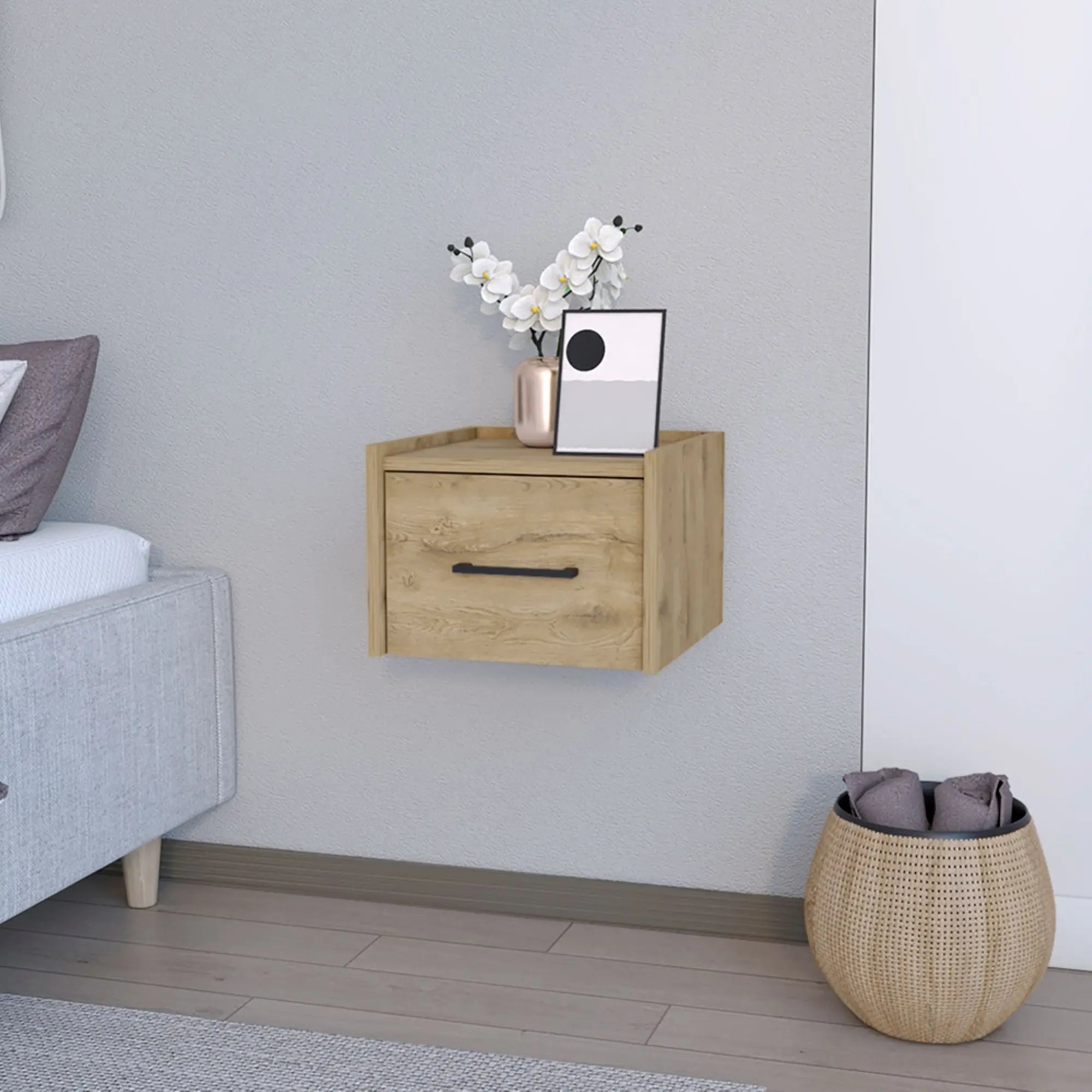 14" Beige Wood Nightstand Homeroots Bed & Bath
