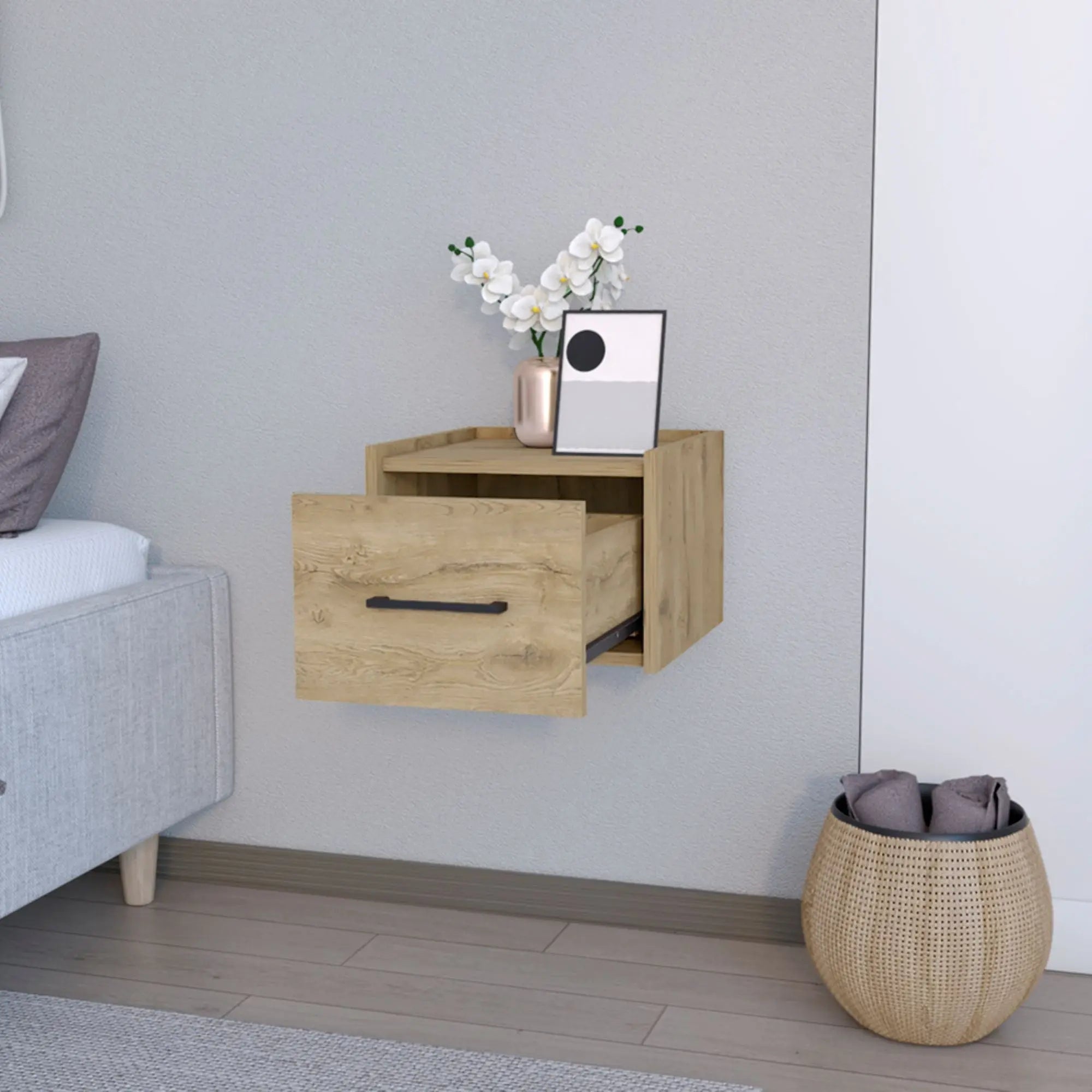 14" Beige Wood Nightstand Homeroots Bed & Bath