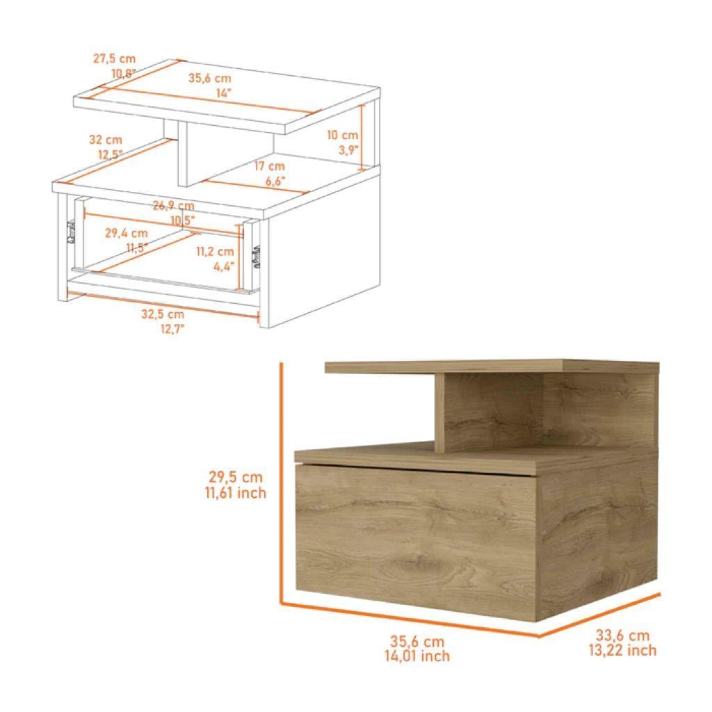 14" Beige Wood One Drawer Floating Nightstand Homeroots Bed & Bath