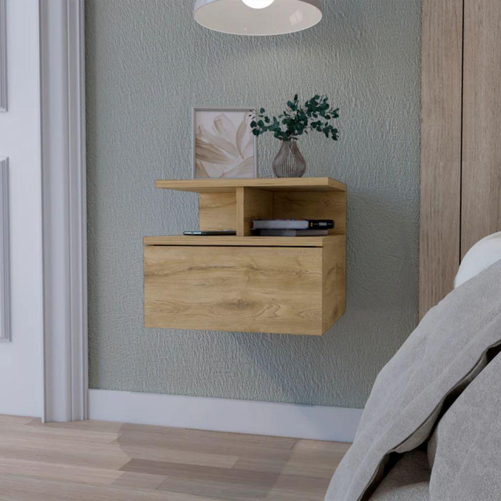 14" Beige Wood One Drawer Floating Nightstand Homeroots Bed & Bath