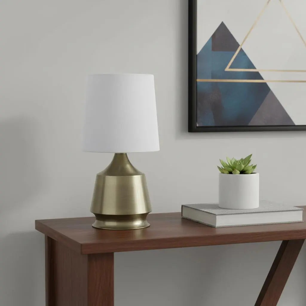 14" Brass Bedside Table Lamp With White Empire Shade Homeroots Lighting
