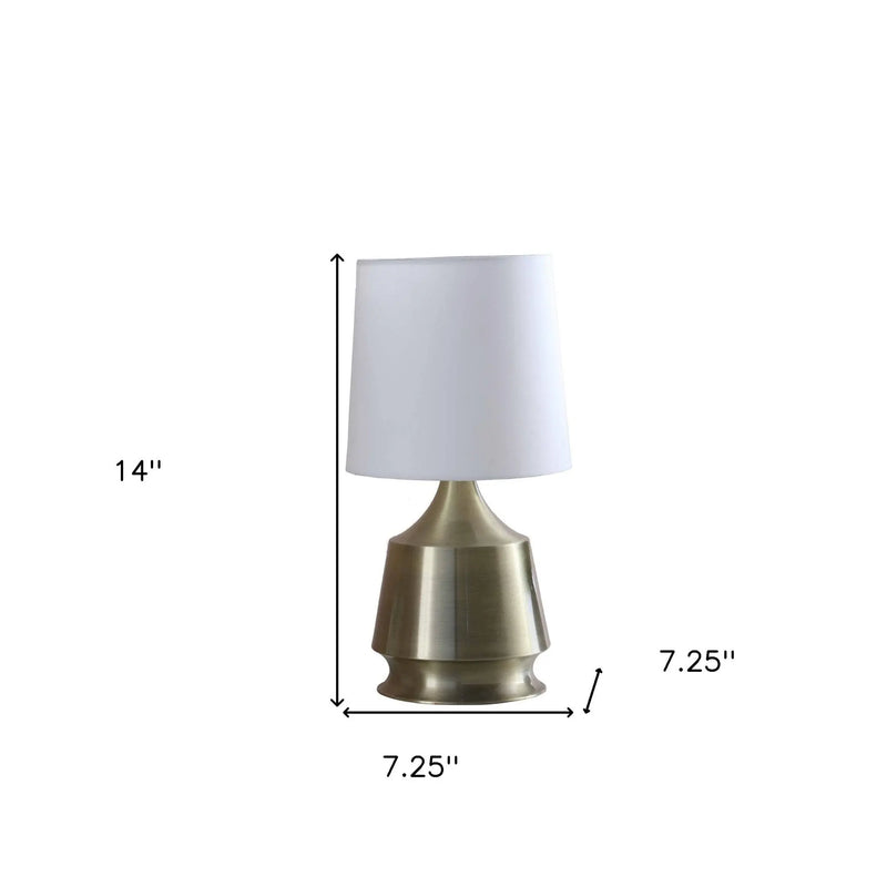 14" Brass Bedside Table Lamp With White Empire Shade Homeroots Lighting