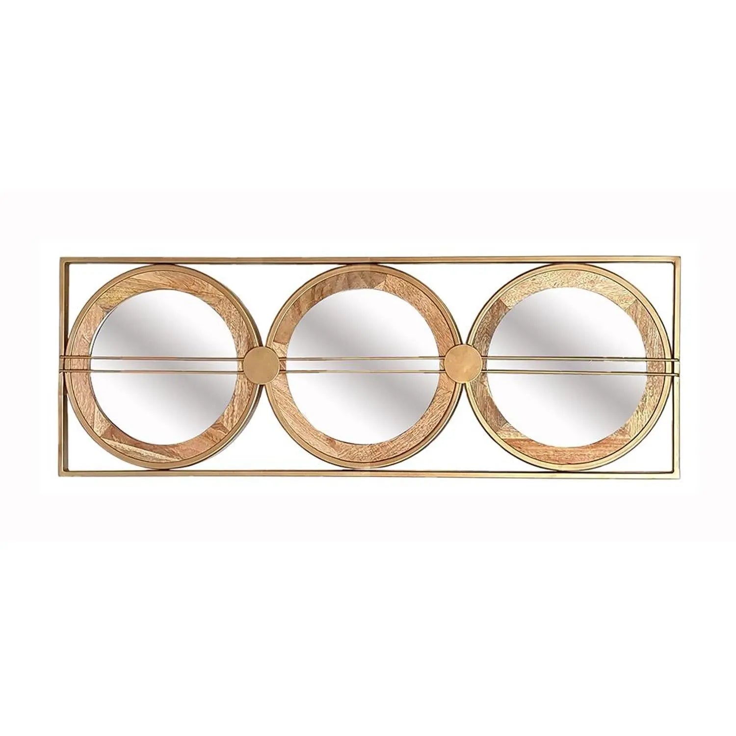 14" Brown and Gold Aluminum and Wood Geometric Framed Accent Mirror Homeroots Bed & Bath