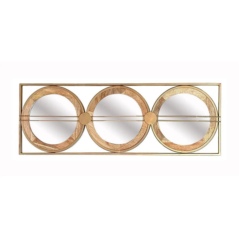 14" Brown and Gold Aluminum and Wood Geometric Framed Accent Mirror Homeroots Bed & Bath
