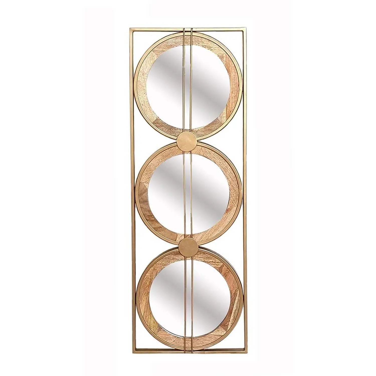 14" Brown and Gold Aluminum and Wood Geometric Framed Accent Mirror Homeroots Bed & Bath