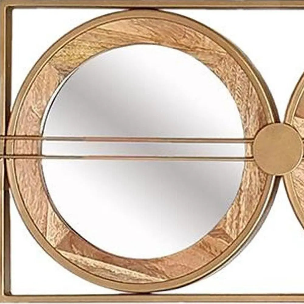 14" Brown and Gold Aluminum and Wood Geometric Framed Accent Mirror Homeroots Bed & Bath