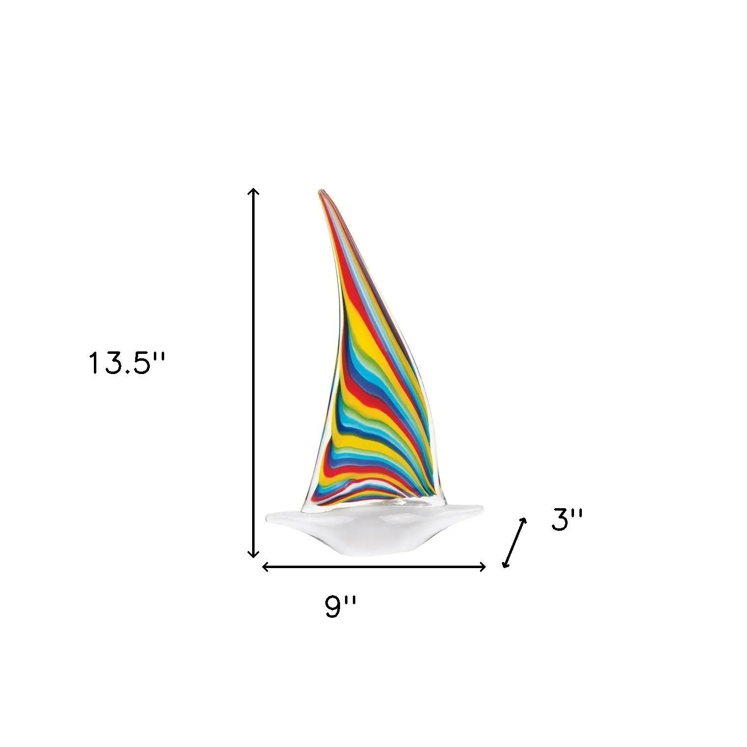 14" Clear Red Blue Yellow Murano Glass Sailboat Tabletop Sculpture Homeroots Home Decor