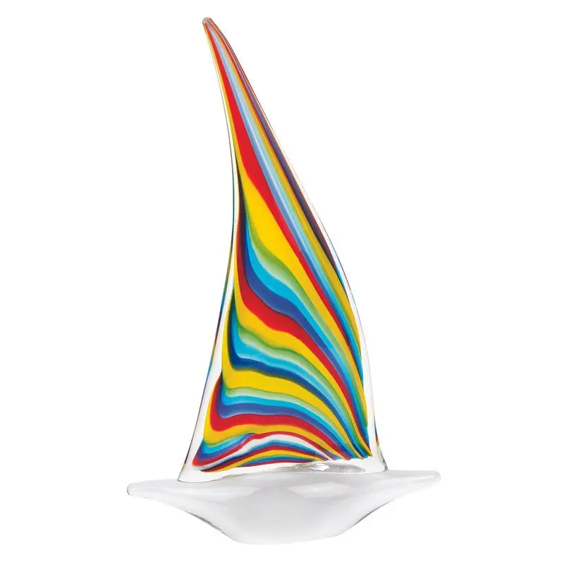 14" Clear Red Blue Yellow Murano Glass Sailboat Tabletop Sculpture Homeroots Home Decor
