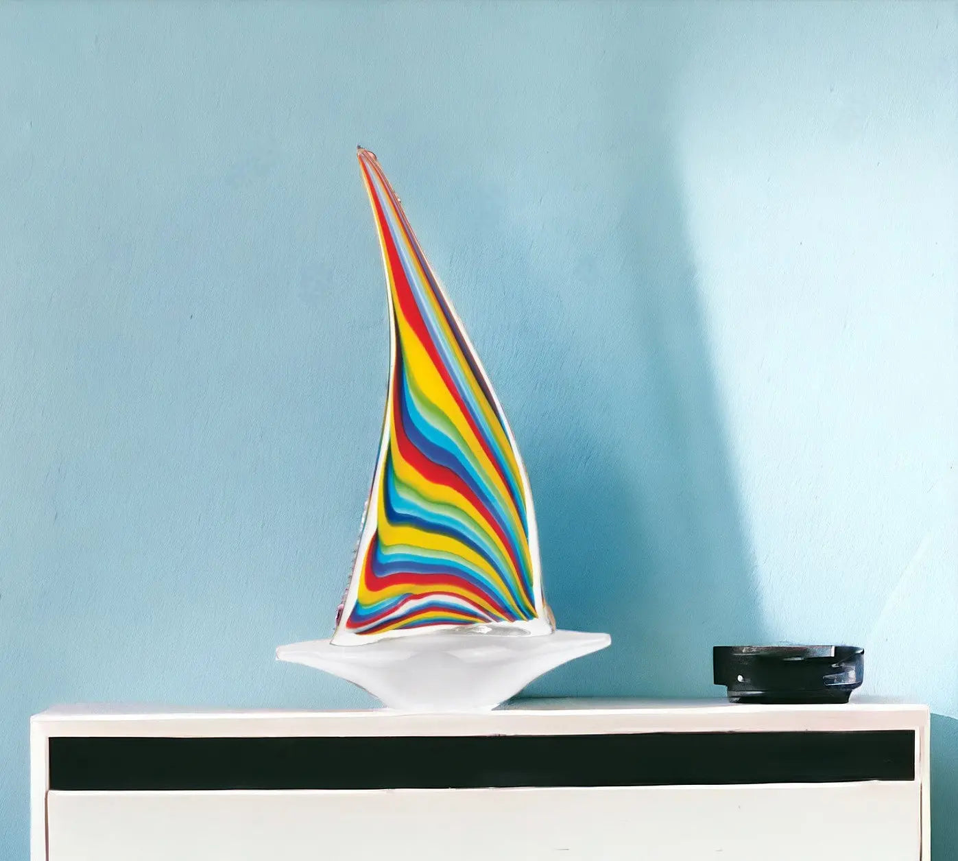 14" Clear Red Blue Yellow Murano Glass Sailboat Tabletop Sculpture Homeroots Home Decor