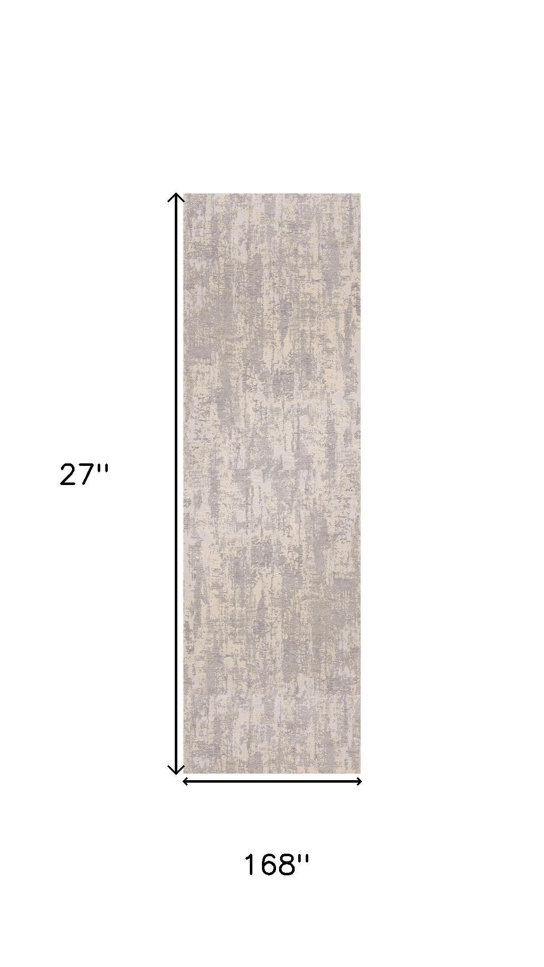 14' Gray And Ivory Abstract Runner Rug Homeroots Home Decor