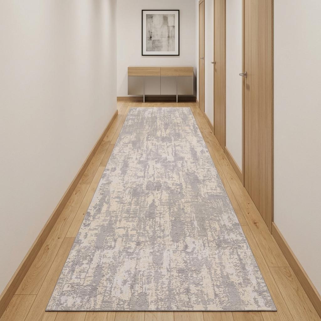 14' Gray And Ivory Abstract Runner Rug Homeroots Home Decor
