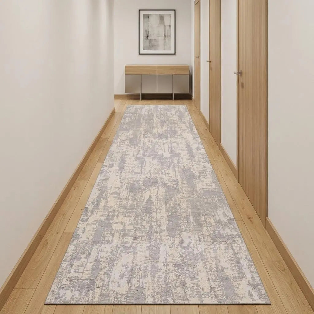 14' Gray And Ivory Abstract Runner Rug Homeroots Home Decor