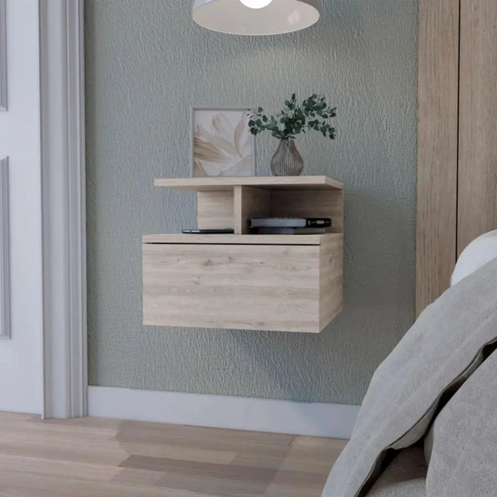 14" Light Gray Wood One Drawer Floating Nightstand Homeroots
