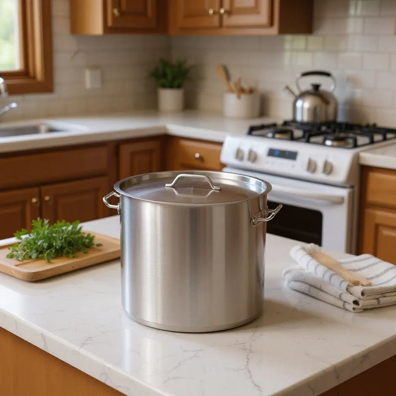 14" Silver Stainless Steel Stock Pot Homeroots Kitchen & Dining