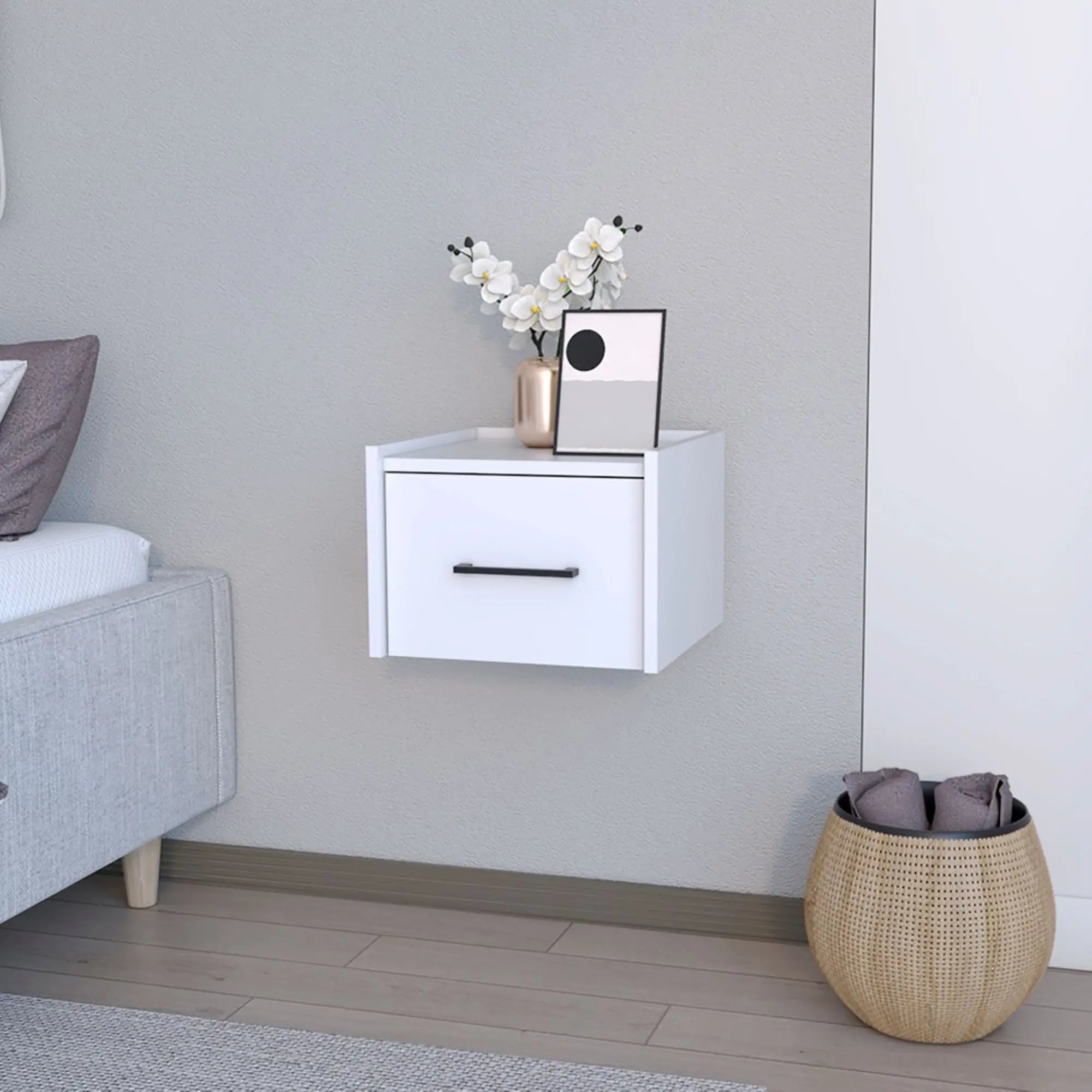 14" White Wood Nightstand Homeroots Bed & Bath