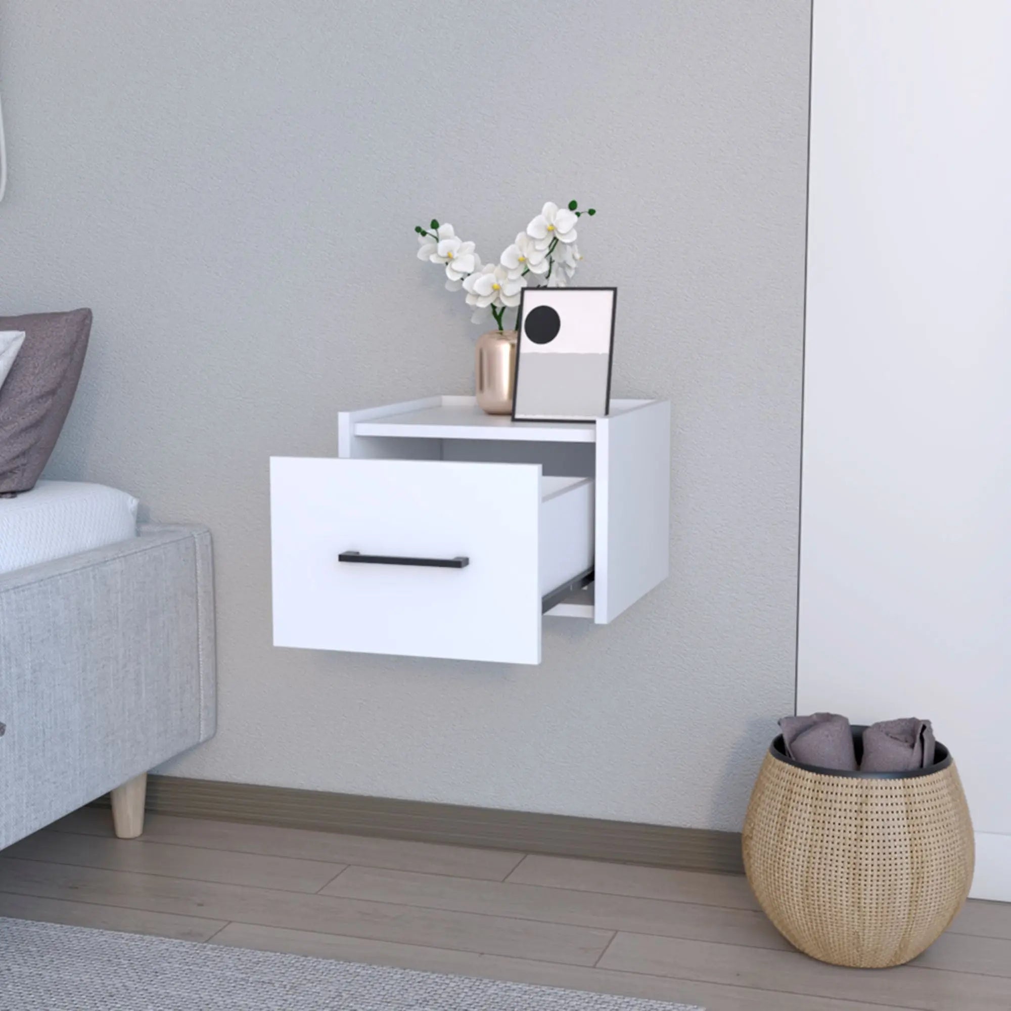 14" White Wood Nightstand Homeroots Bed & Bath