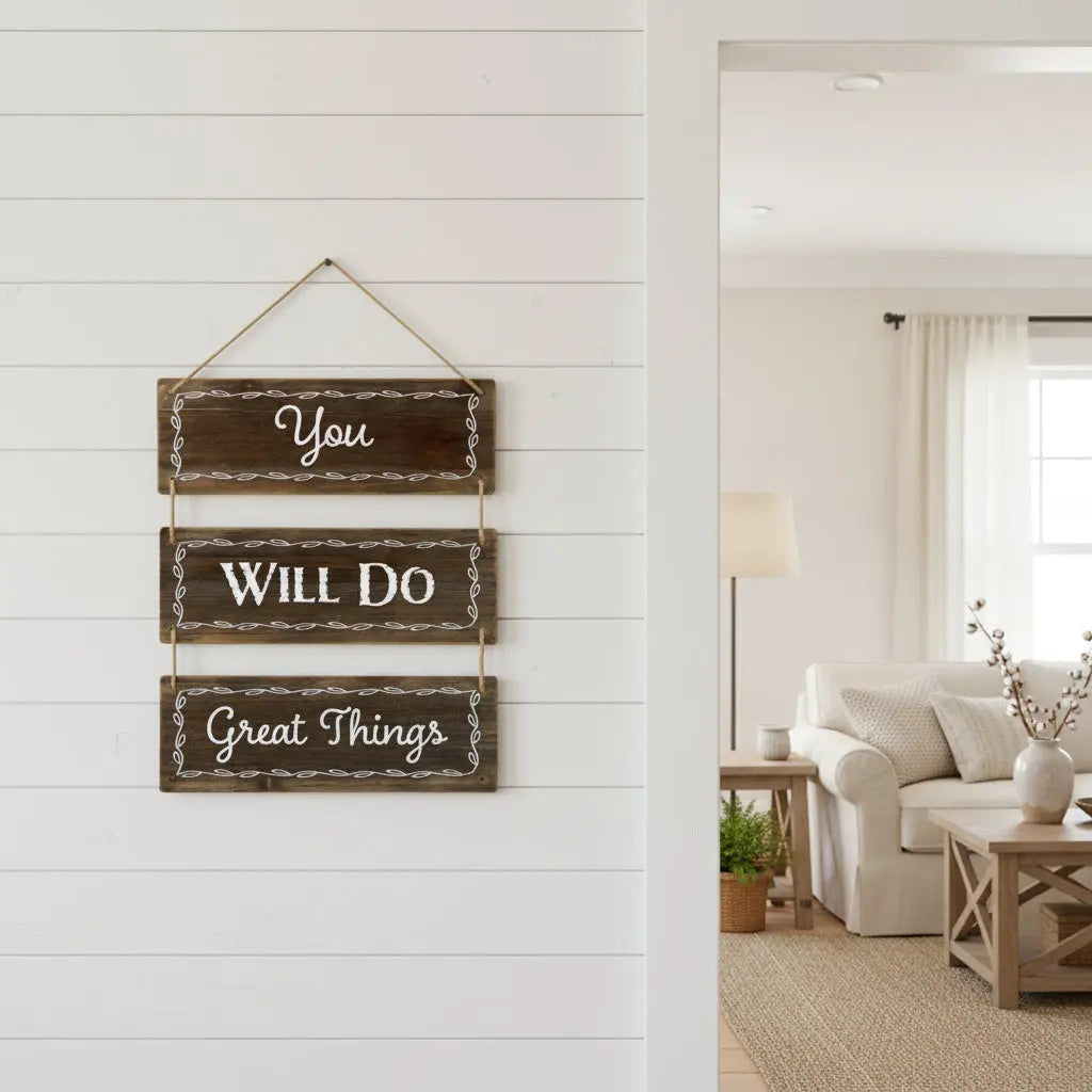 14" X 12" Brown And White Inspirational Text Wood Wall Decor - GreatEagleInc