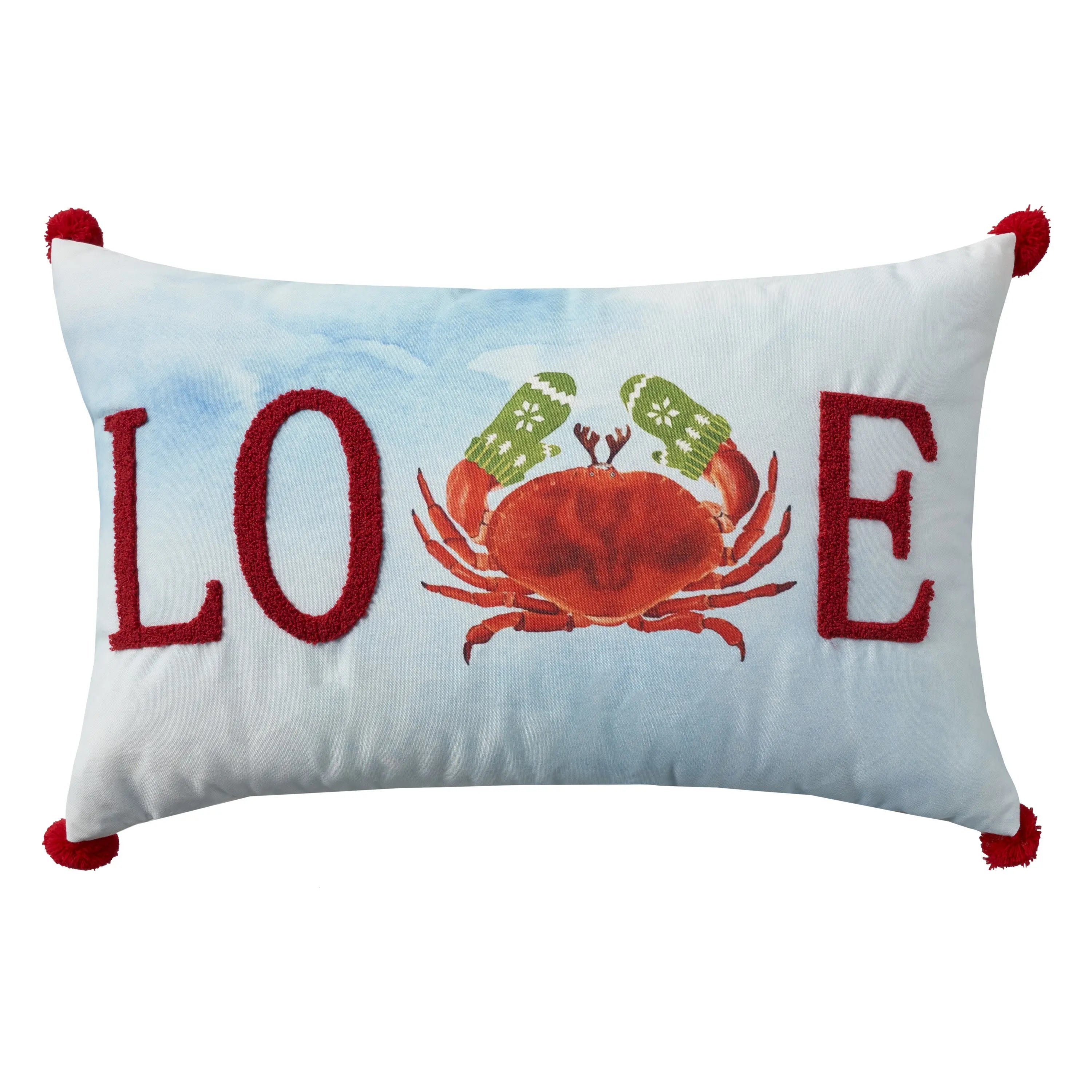 14" X 22" Blue White And Red Crab Love Throw Pillow with Embroidery Homeroots Home Decor