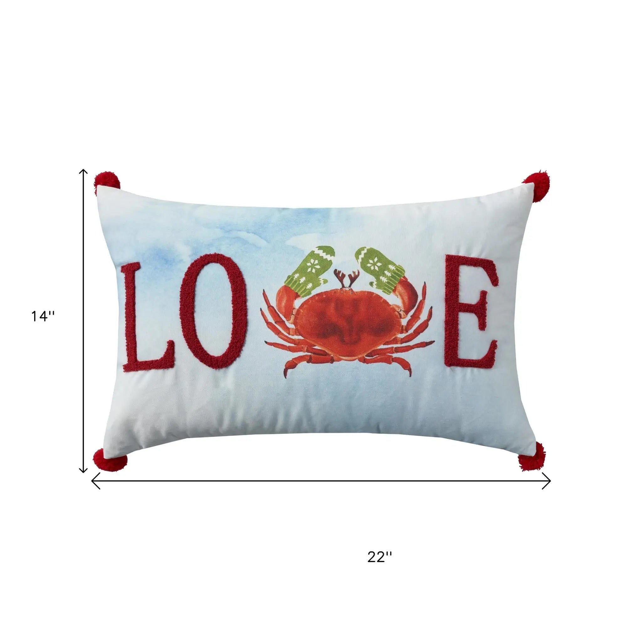14" X 22" Blue White And Red Crab Love Throw Pillow with Embroidery Homeroots Home Decor