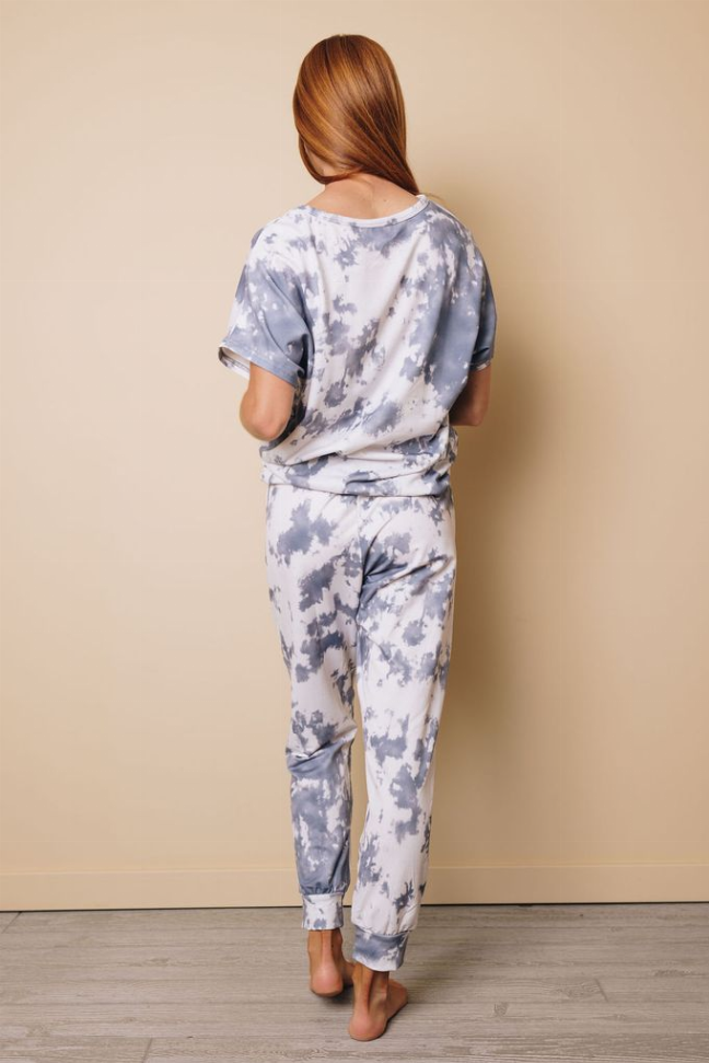 Sadie Tie-dyed Short Sleeve Top and Elastic Waist Pants Set Stay Warm in Style