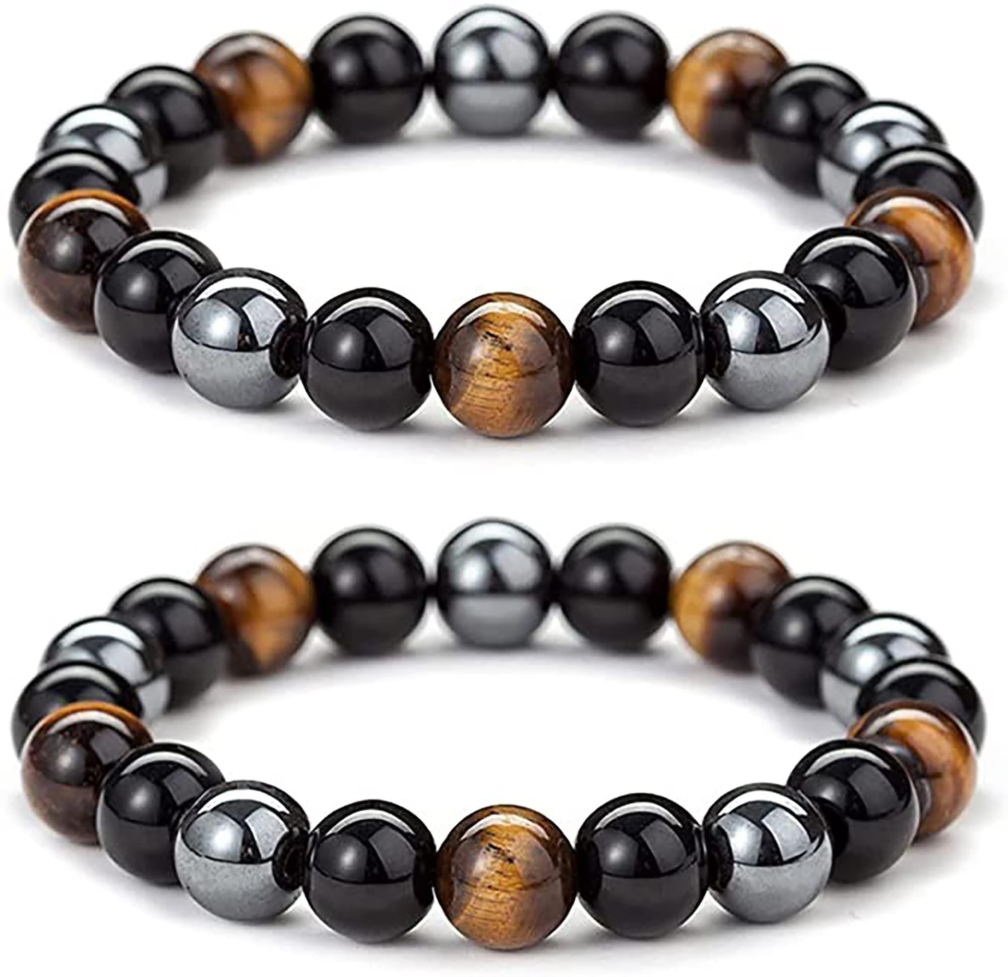 Black Obsidian Hematite Triple Protection Bracelet Blue Tiger Eye Beads Bracelets Lava Stone bracelets for Men and women 10MM or 8MM Wfj