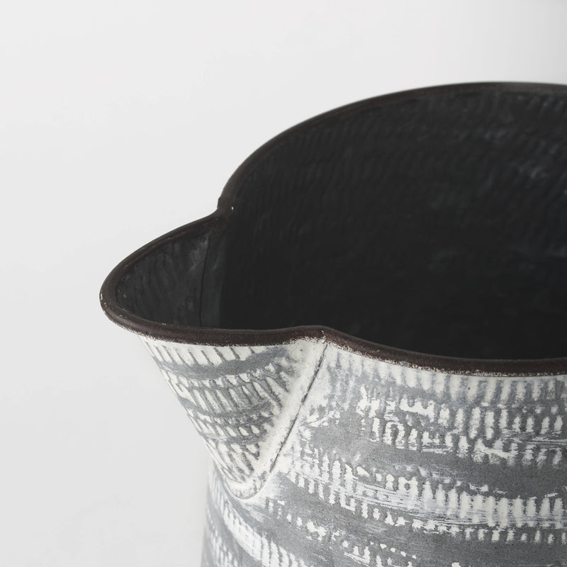 11" Gray and White Abstract Metal Jug Vase - GreatEagleInc