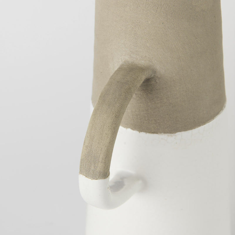 17" White and Natural Ceramic Decorative Jug Tabletop Sculpture - GreatEagleInc