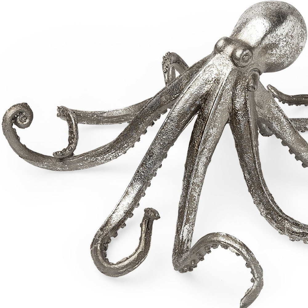 12" Antiqued Silver Resin Octopus Tabletop Sculpture - GreatEagleInc