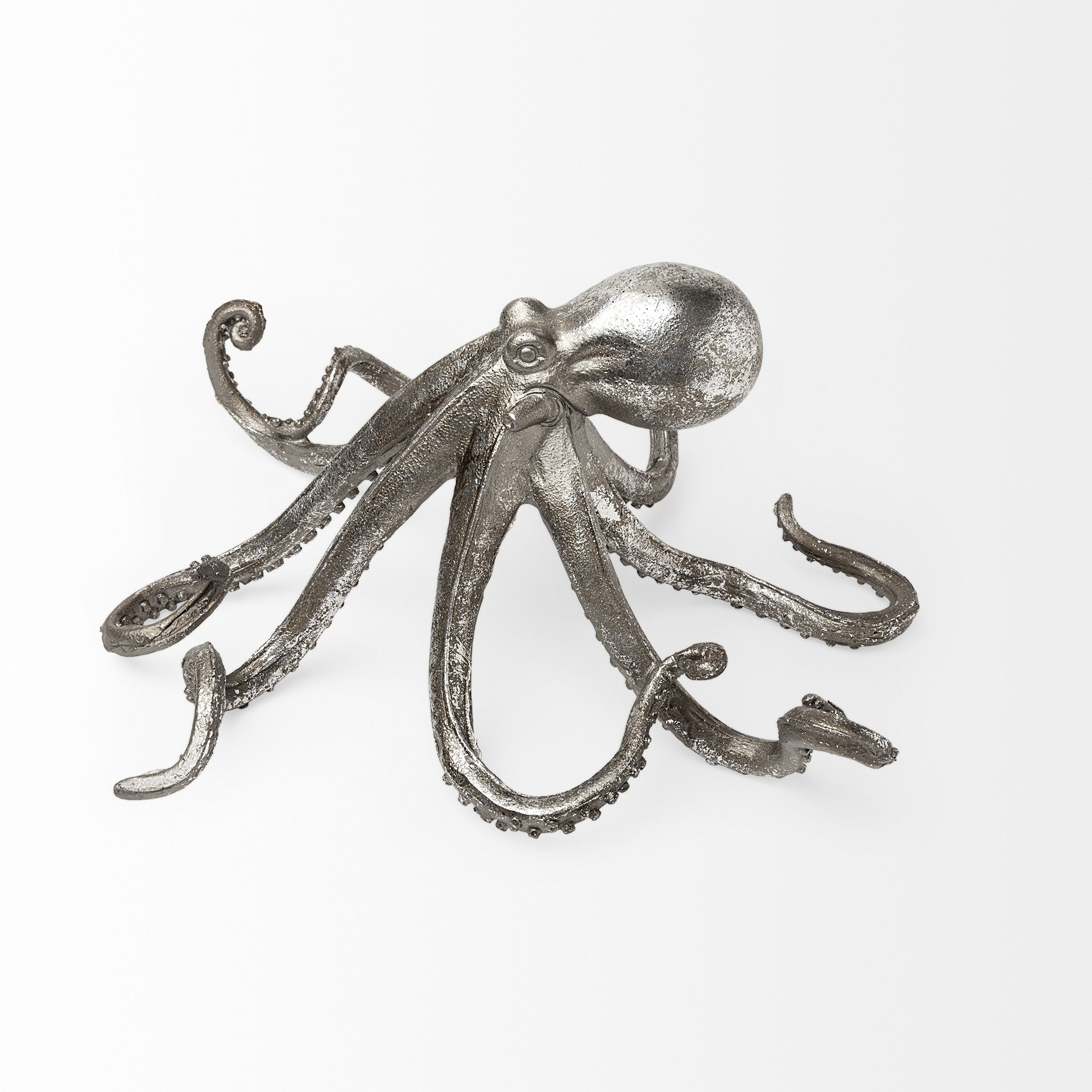 12" Antiqued Silver Resin Octopus Tabletop Sculpture - GreatEagleInc