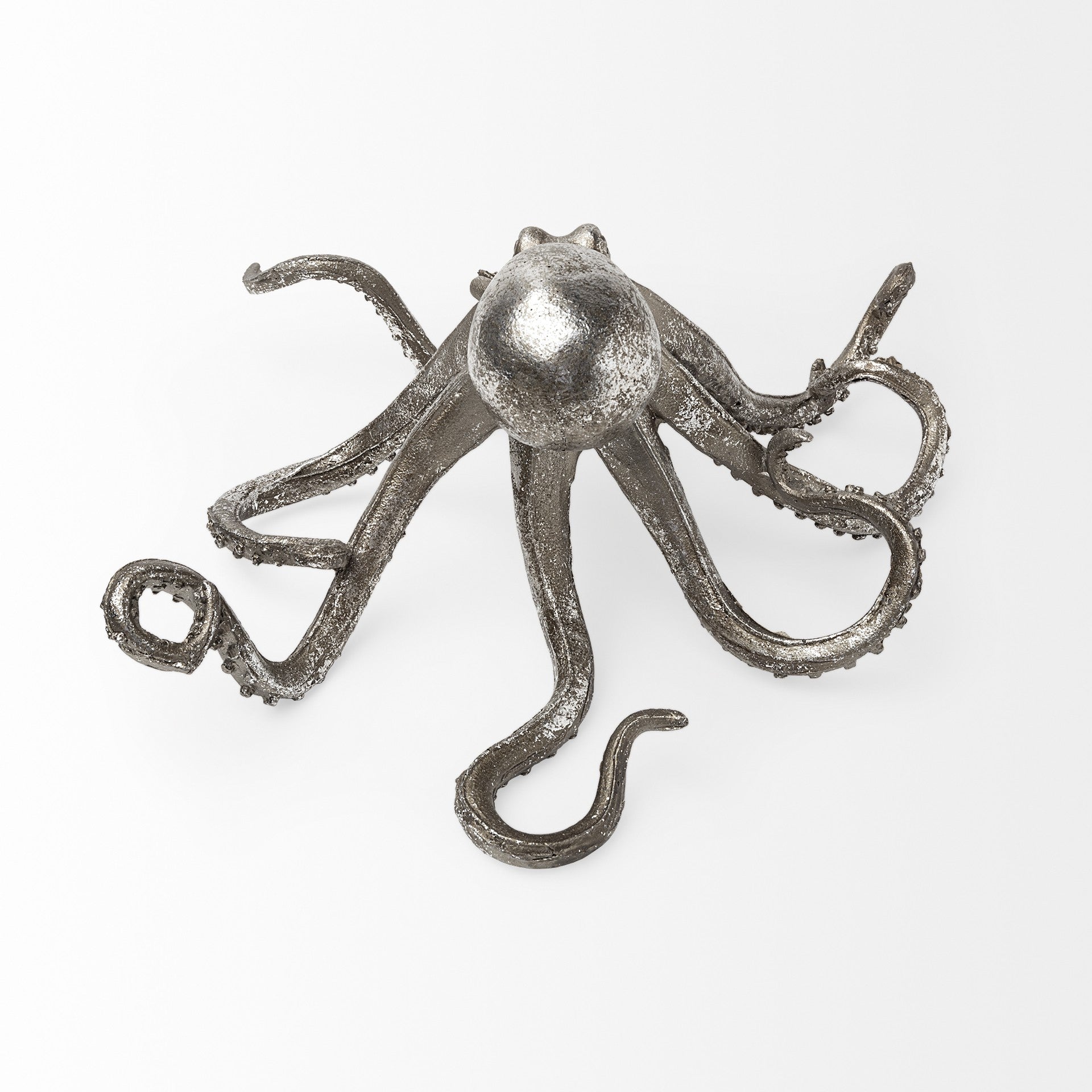 12" Antiqued Silver Resin Octopus Tabletop Sculpture - GreatEagleInc
