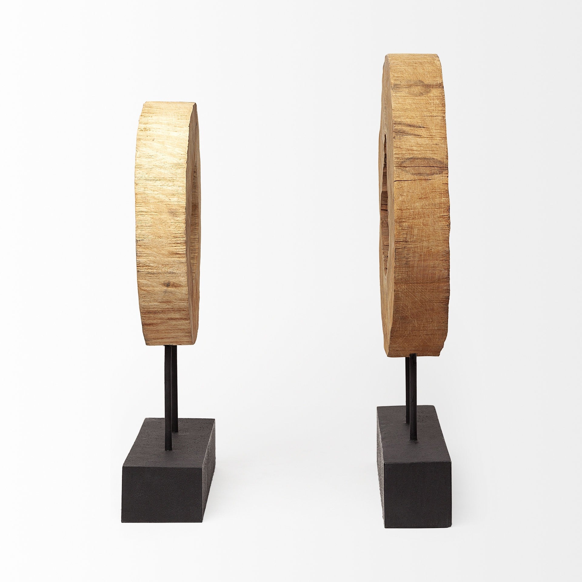 19" Brown and Black Wood Log Cross Section Tabletop Sculpture - GreatEagleInc