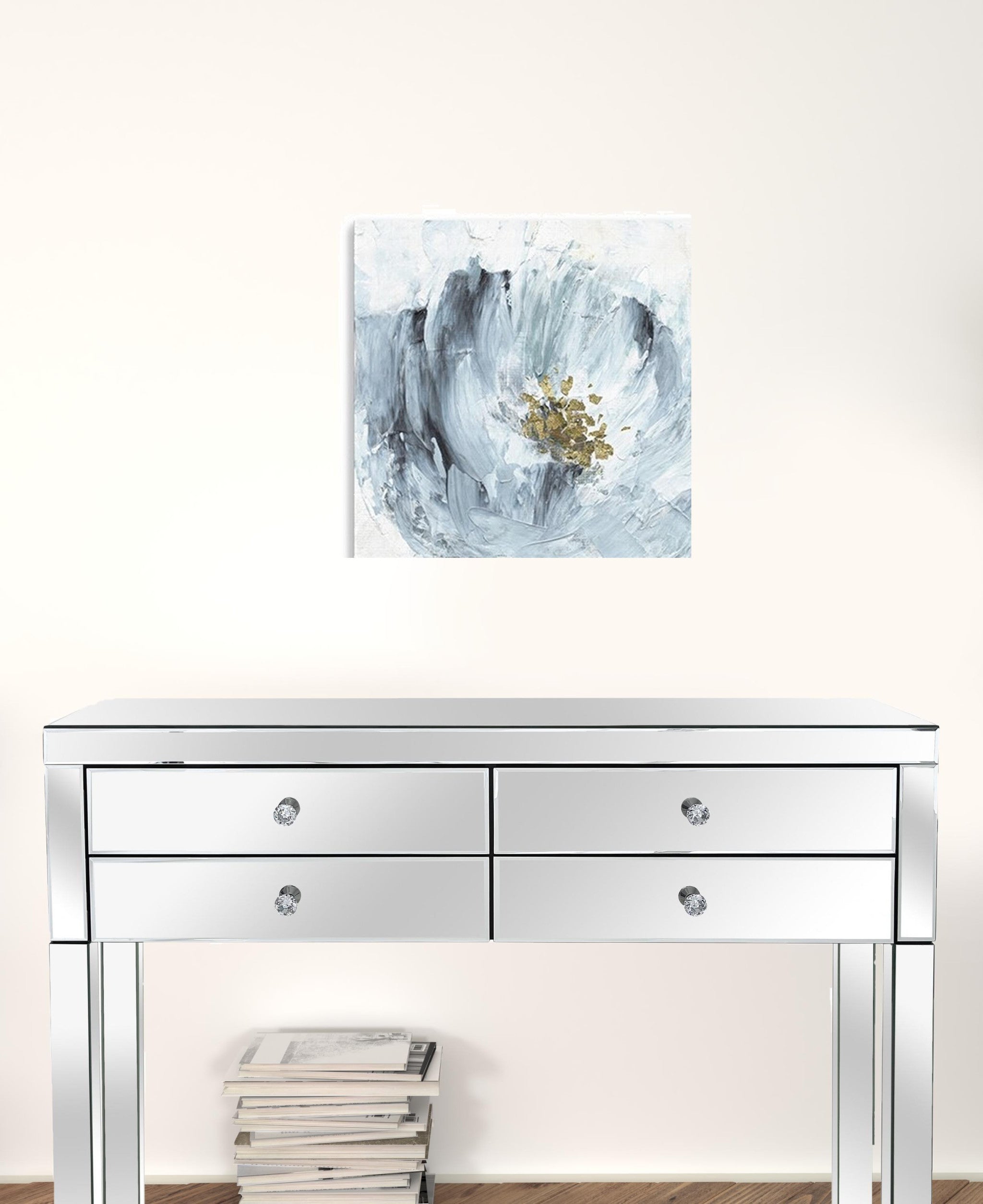 20" x 20" Watercolor Abstract Gray Blue Flower Canvas Wall Art - GreatEagleInc