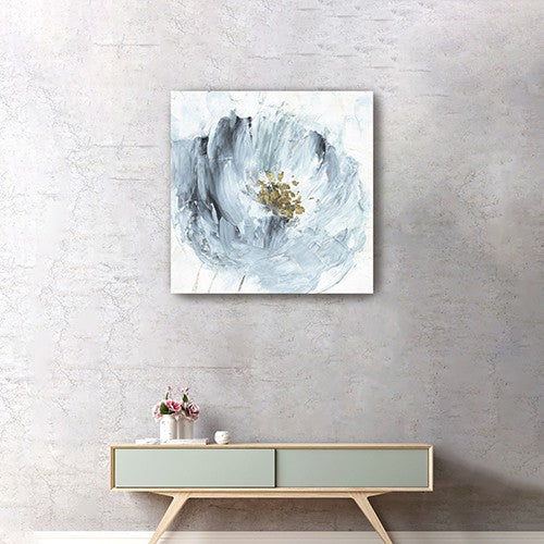 20" x 20" Watercolor Abstract Gray Blue Flower Canvas Wall Art - GreatEagleInc