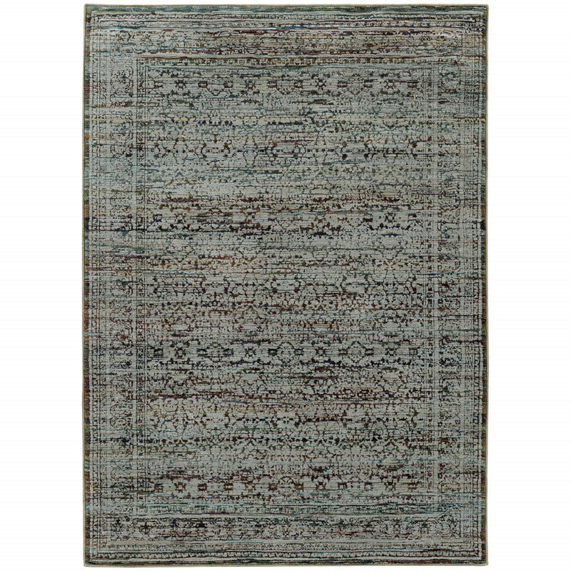 5' X 7' Blue Green Oriental Power Loom Area Rug - GreatEagleInc