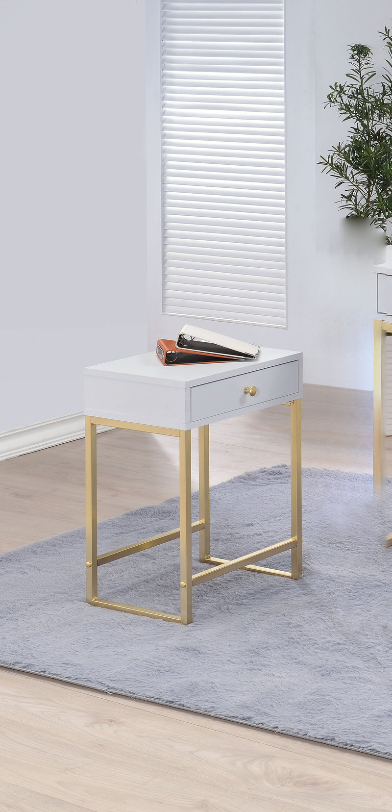 24" Gold And White Solid Wood End Table With Drawer - GreatEagleInc