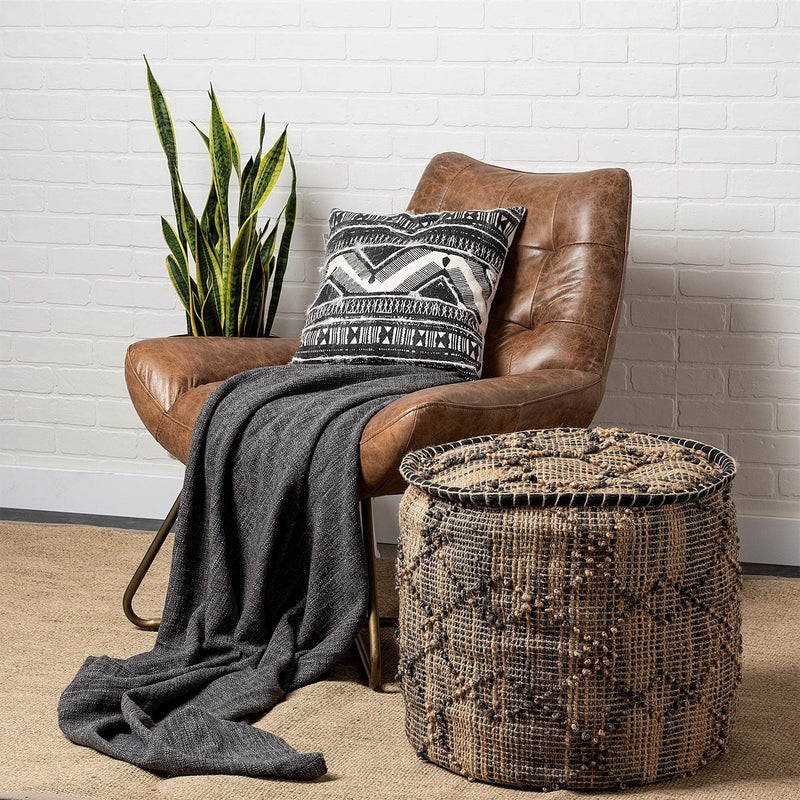 20" Jute Cylinder Geometric Pouf Ottoman - GreatEagleInc