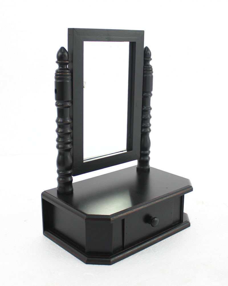 20" Black Wood Framed Freestanding Makeup Shaving Tabletop Mirror - GreatEagleInc