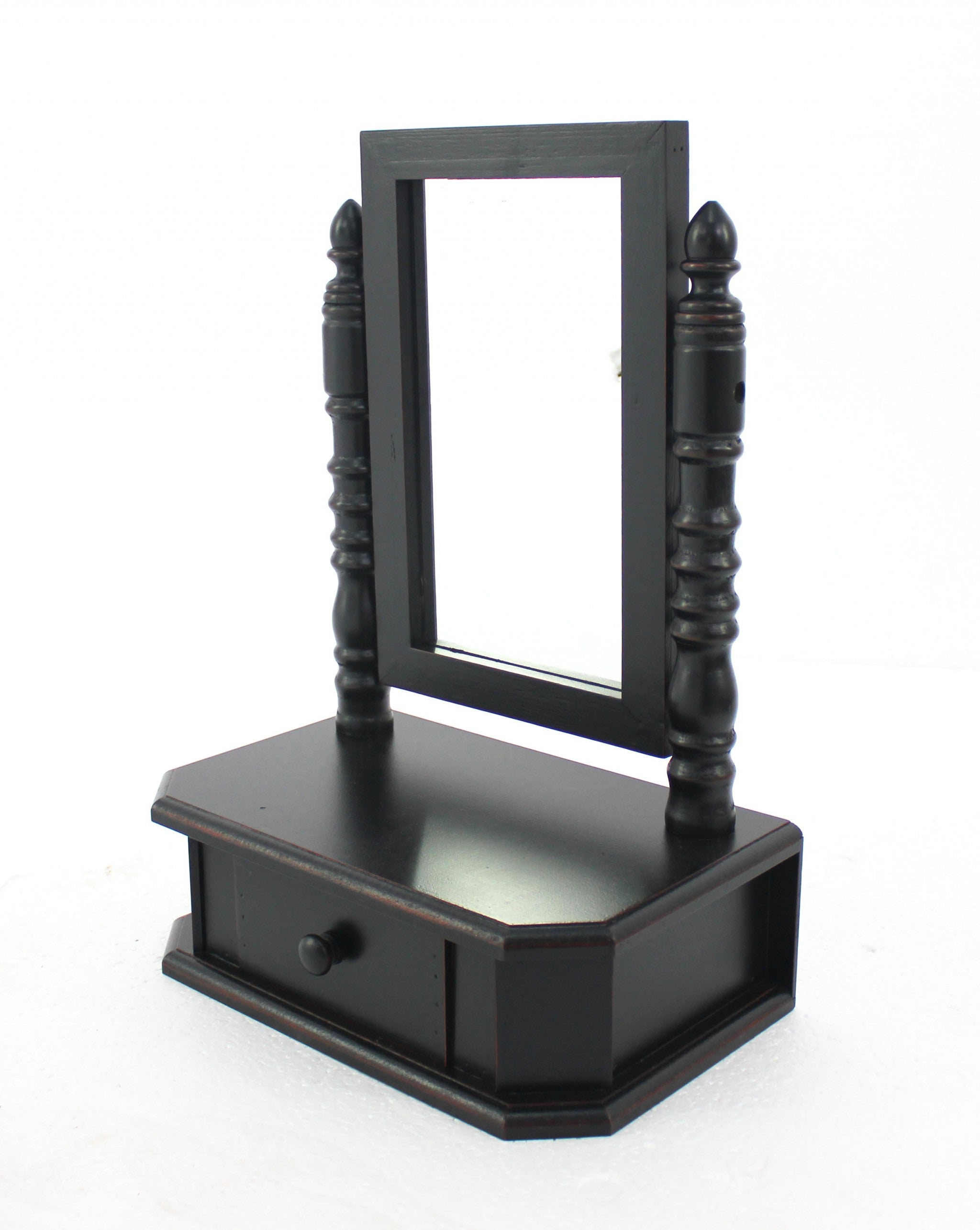 20" Black Wood Framed Freestanding Makeup Shaving Tabletop Mirror - GreatEagleInc