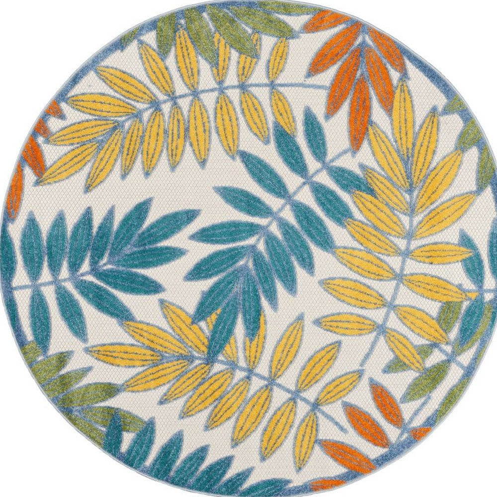 5' X 5' Ivory And Blue Round Indoor Outdoor Area Rug - GreatEagleInc