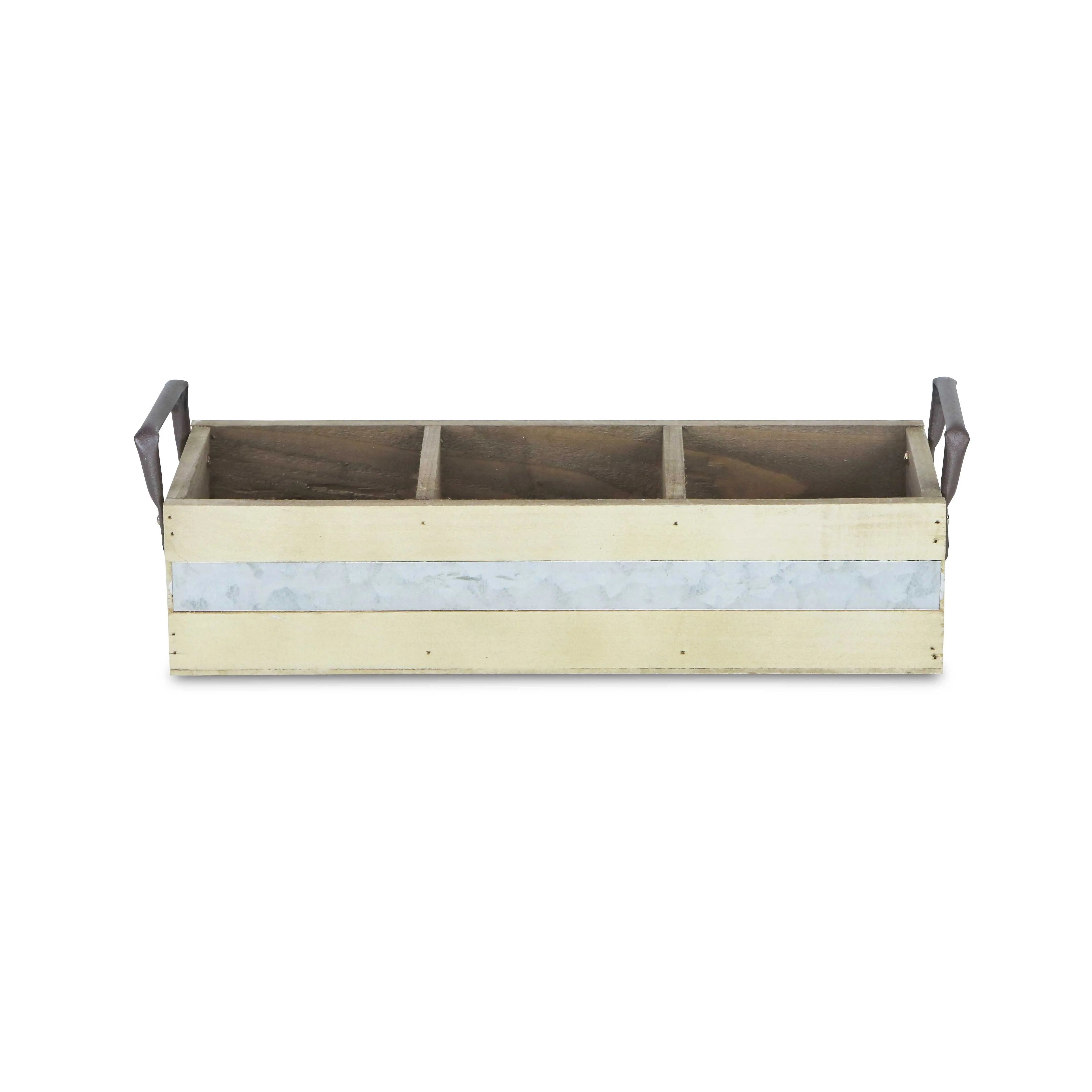 15" Antiqued White Galvanized Solid Wood And Metal Organizing Box Homeroots Office