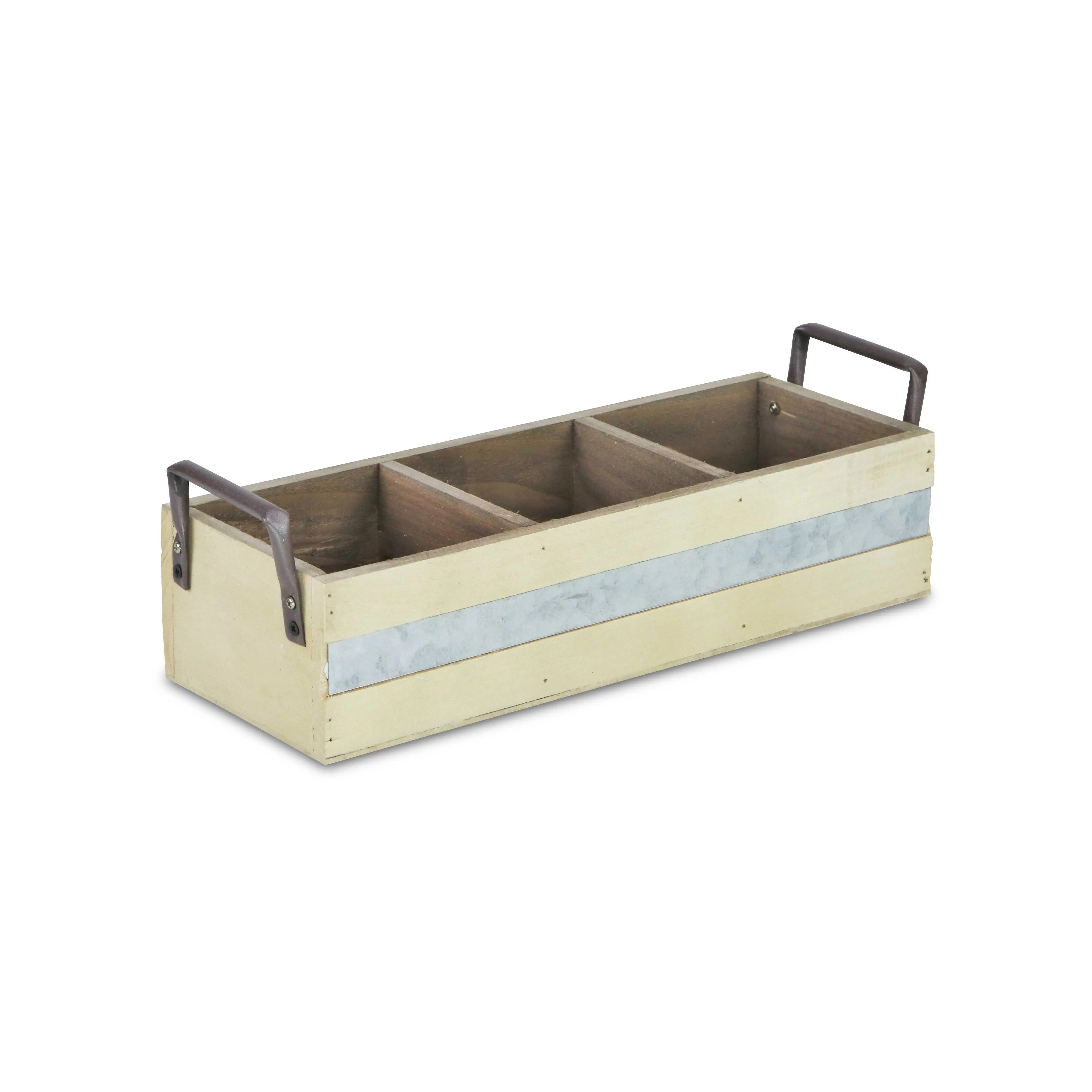 15" Antiqued White Galvanized Solid Wood And Metal Organizing Box Homeroots Office