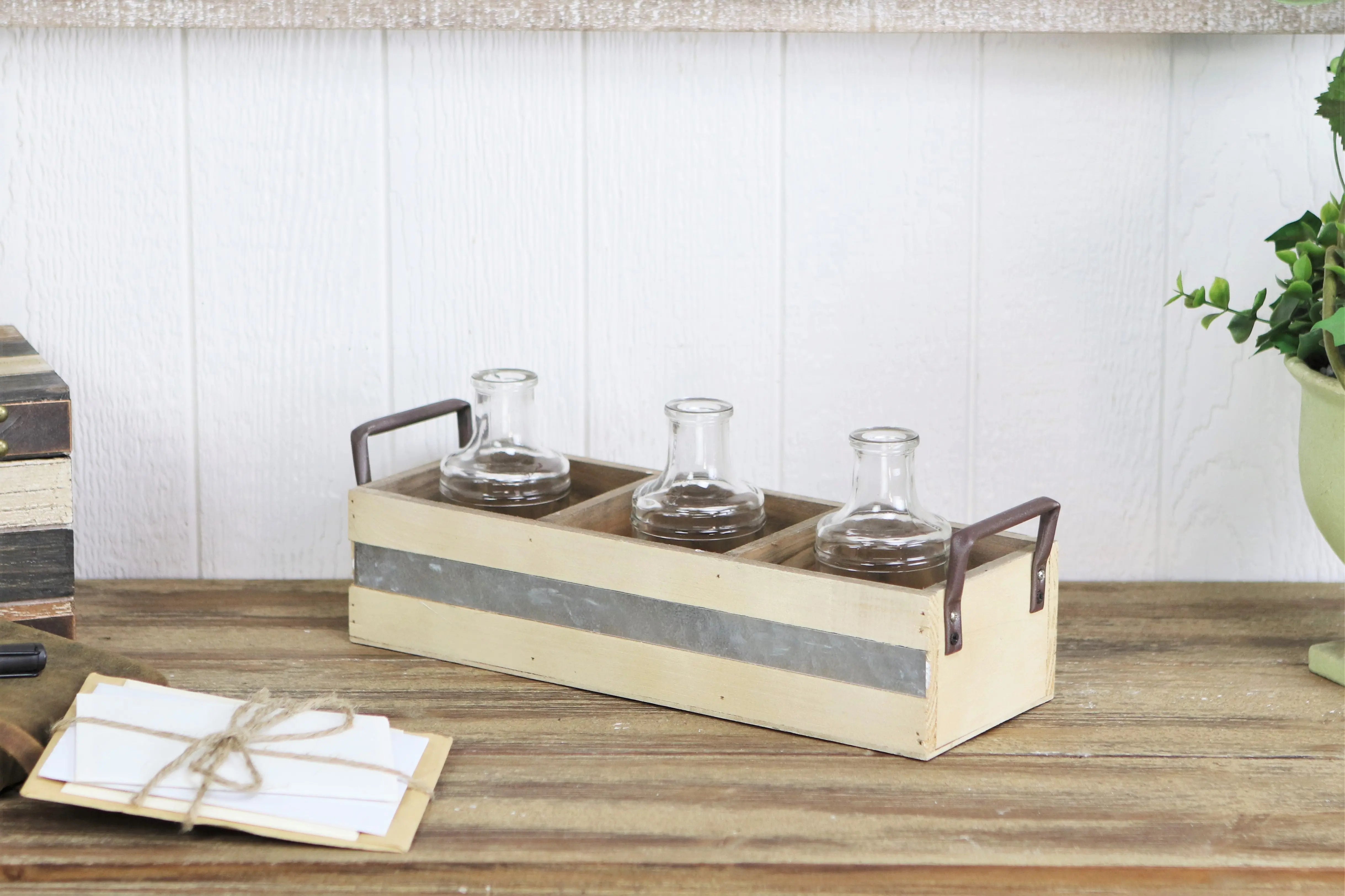 15" Antiqued White Galvanized Solid Wood And Metal Organizing Box Homeroots Office