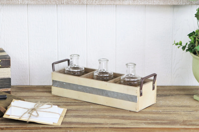 15" Antiqued White Galvanized Solid Wood And Metal Organizing Box Homeroots Office