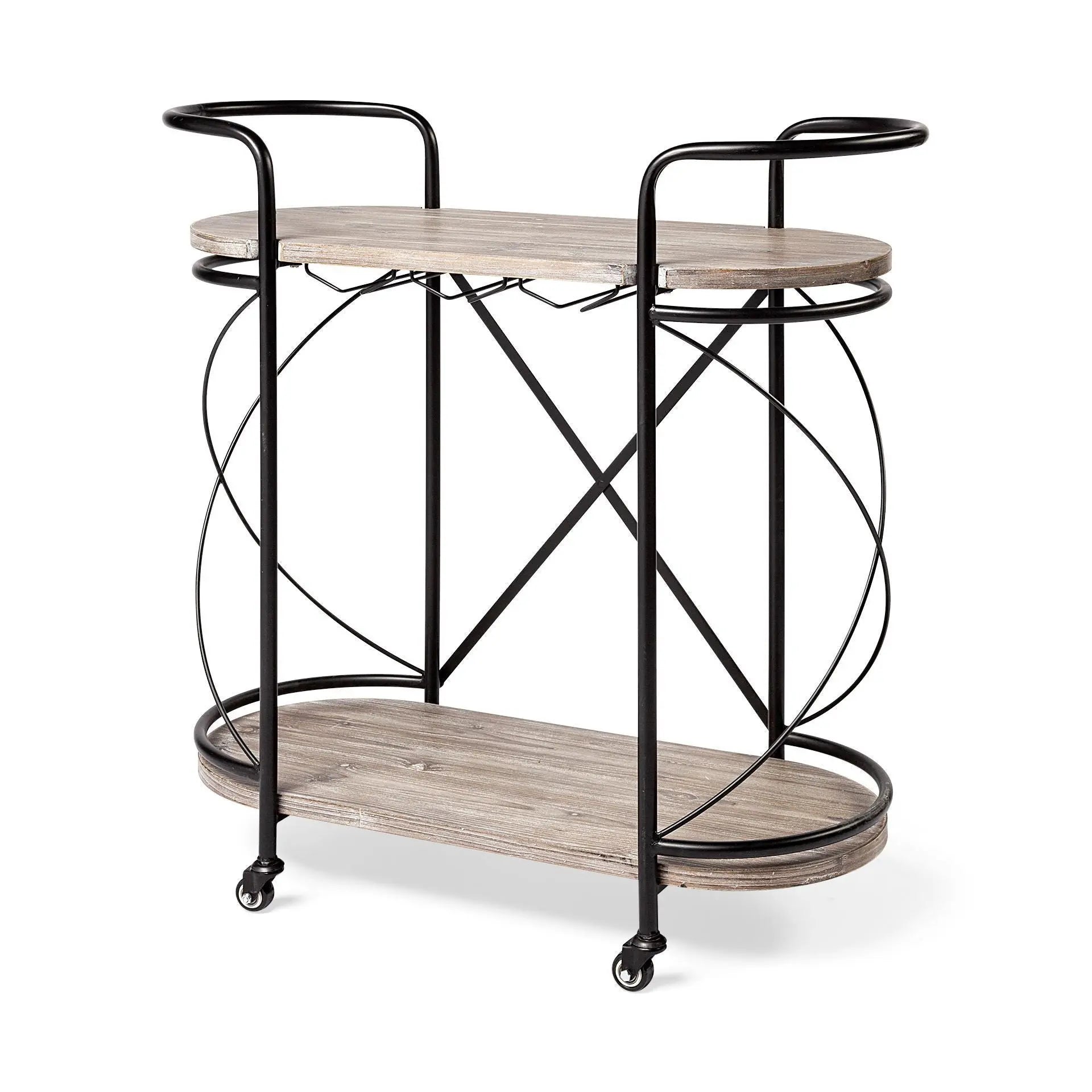 15" Black Solid Wood and Steel Round Rolling Kitchen Cart With Storage Homeroots Kitchen & Dining