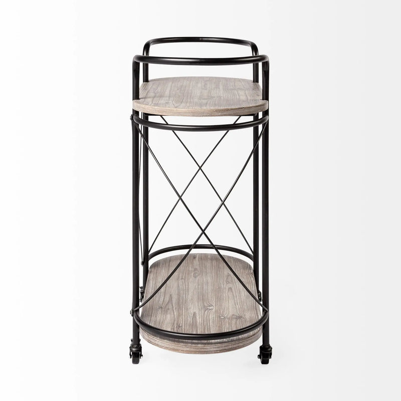 15" Black Solid Wood and Steel Round Rolling Kitchen Cart With Storage Homeroots Kitchen & Dining