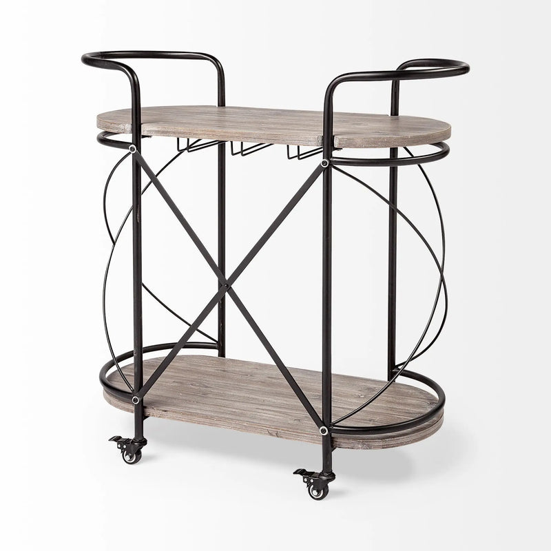 15" Black Solid Wood and Steel Round Rolling Kitchen Cart With Storage Homeroots Kitchen & Dining