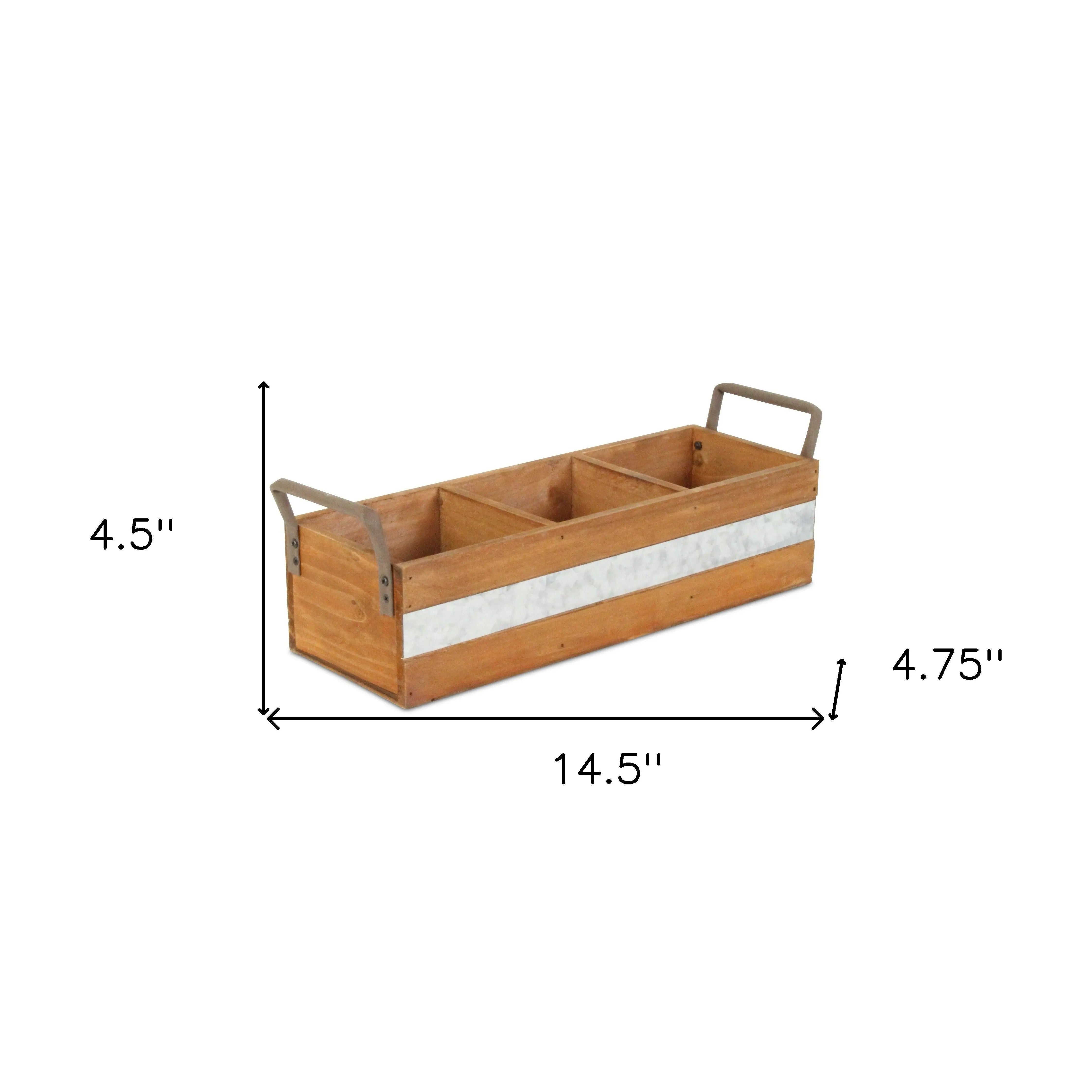 15" Brown Galvanized Solid Wood And Metal Organizing Box Homeroots Office