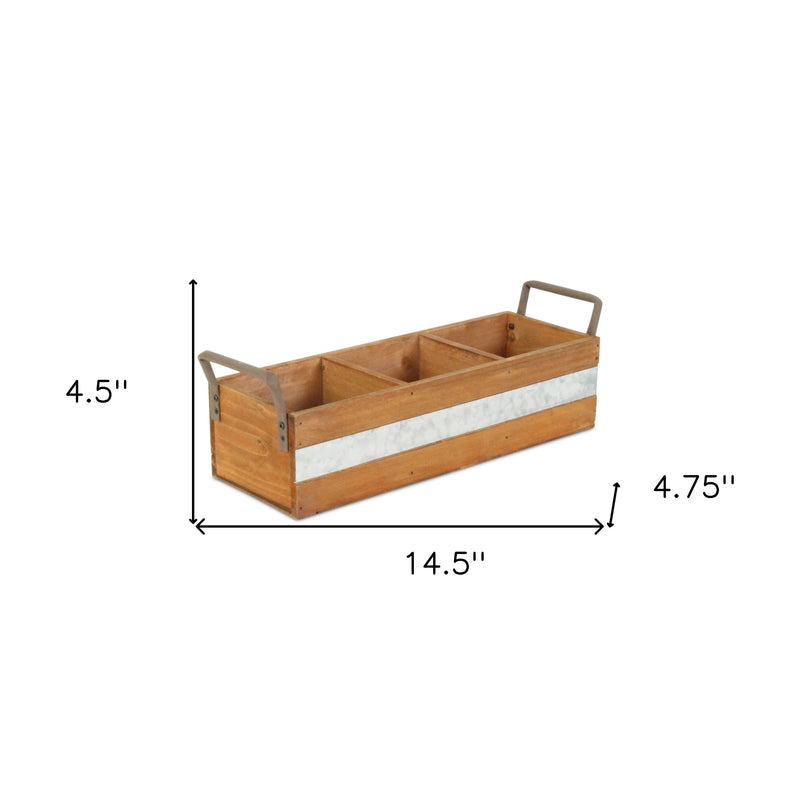 15" Brown Galvanized Solid Wood And Metal Organizing Box Homeroots Office