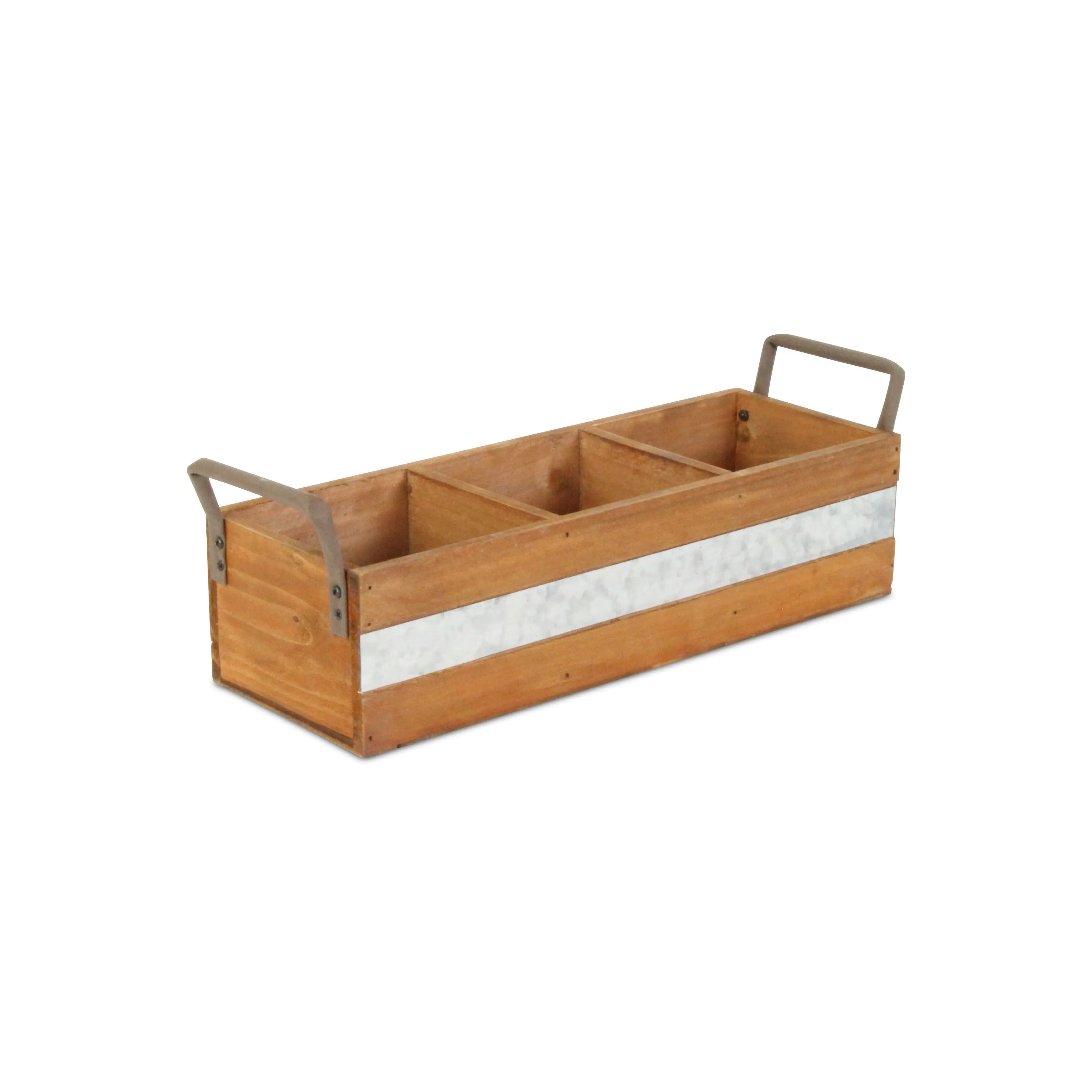 15" Brown Galvanized Solid Wood And Metal Organizing Box Homeroots Office